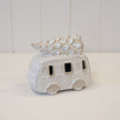White Light Up LED Camper Van with Christmas Tree on Roof