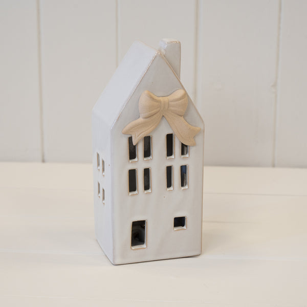 Ceramic Dutch LED Light Up House with Bow Detail - Medium