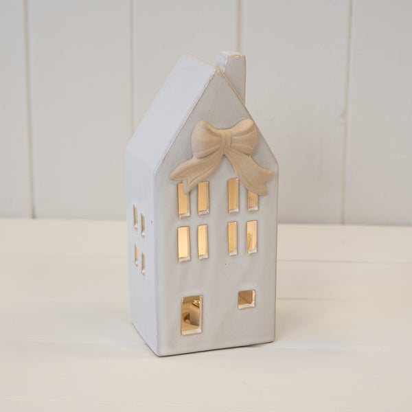 Medium Ceramic LED House with Bow Details