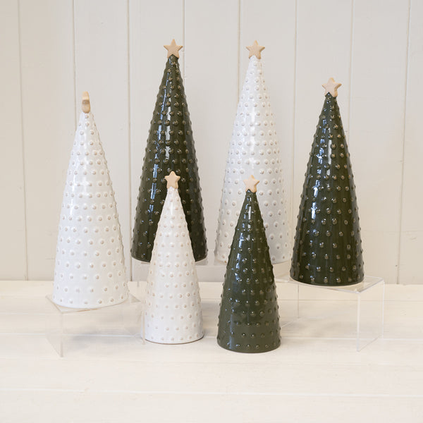 White Stoneglazed Bobbin Christmas Tree with Gold Star by Satchville, medium size