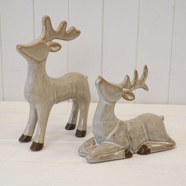 Neutral standing reindeer Christmas ornament by Satchville, featuring natural colors and festive holiday decor.