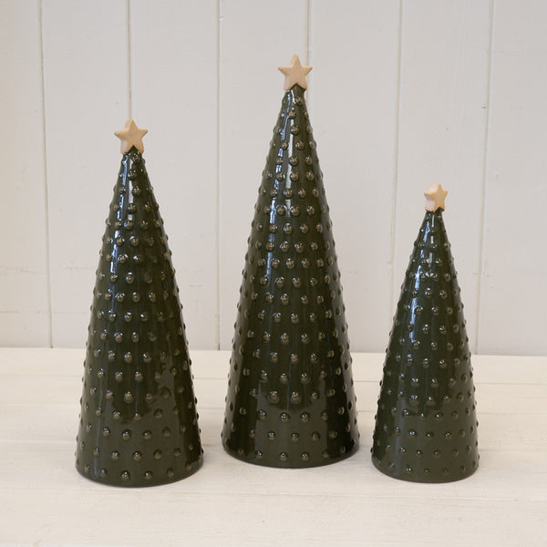 Medium ceramic green Christmas tree with pimpled texture by Satchville, perfect for holiday decor.