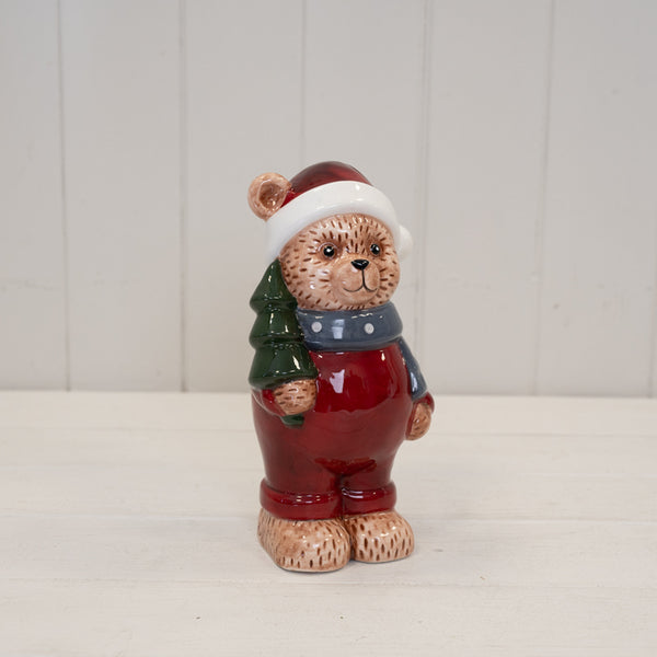 Satchville Christmas Bear in traditional red with festive details, soft plush holiday decoration for the Christmas season