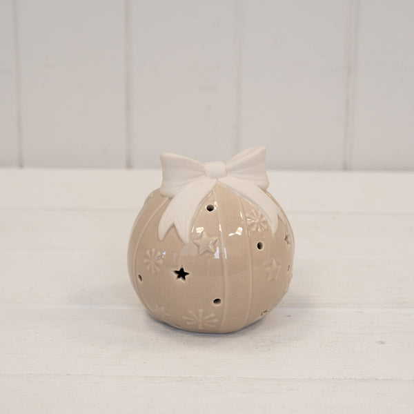 Beige LED Light Up Bauble with Bow