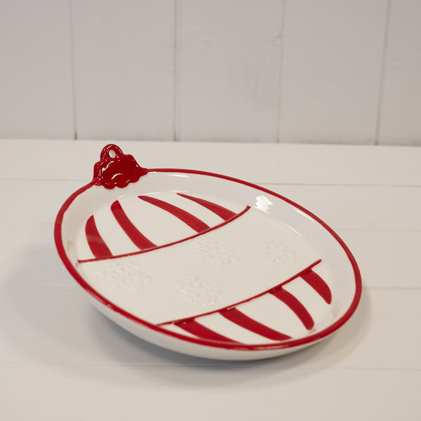 Medium traditional red Christmas Bauble Plate by Satchville, featuring festive holiday design and vibrant red color.