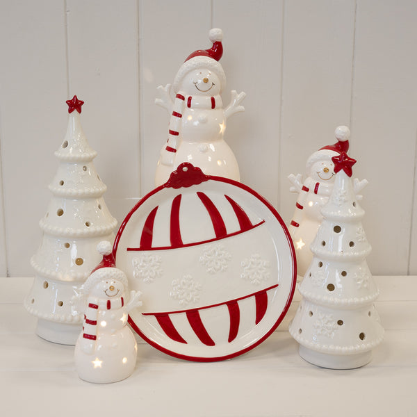 Medium traditional red Christmas bauble plate by Satchville, featuring festive red and gold holiday design and intricate detailing.