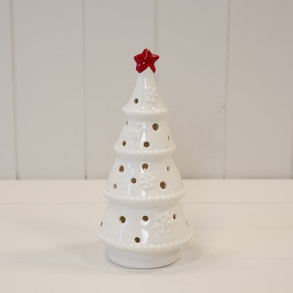 Satchville Winter Wonderland LED Christmas tree with star topper, decorated with colorful lights for holiday festive display.