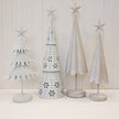 Collection of white metal Christmas tree decorations including gold star designs
