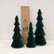 Set of three green standing paper Christmas trees by Satchville, decorative holiday paper trees for festive display