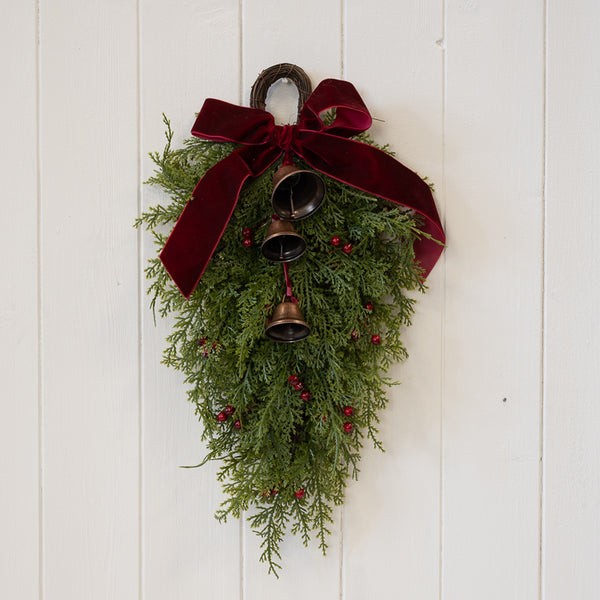 Spruce Hanging Swag with a Burgundy Bow