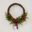 Twig Wreath With Red Berry, Pinecones with Bells and Bow Detail Large