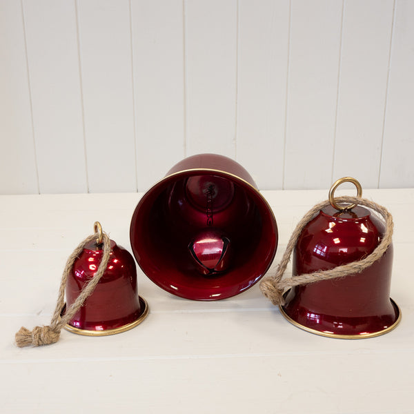 Burgundy Bells with Hanger - Set of Three