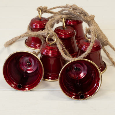 Metal Glossy Red 7 Bell Hanging Garland