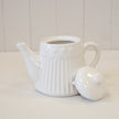 White Ribbed Ceramic Teapot with Heart Pattern
