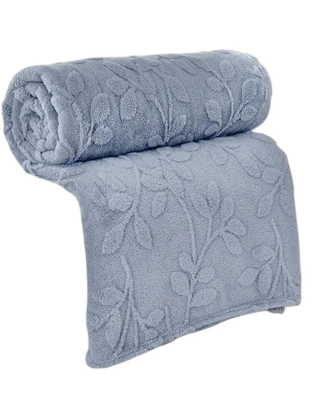 Pale Blue Fleece Leaf Printed Throw Blanket - Soft FurnishingsSoft Furnishings - Lulu Loves Home