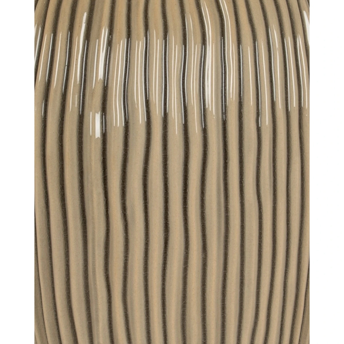 Textured beige striped vase from Hill Interiors, Pallida collection, featuring a modern design with subtle vertical stripes.