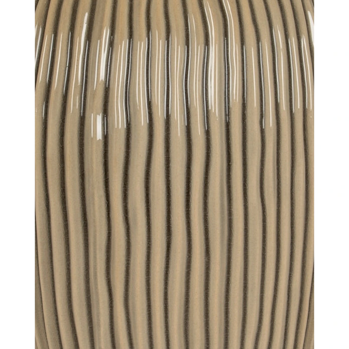 Textured beige striped vase from Hill Interiors, Pallida collection, featuring a modern design with subtle vertical stripes.