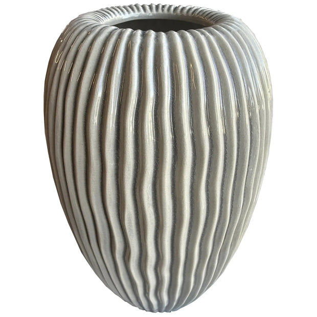 Pallida Textured Beige Vase - Large Striped Vase - VasesVases - Lulu Loves Home
