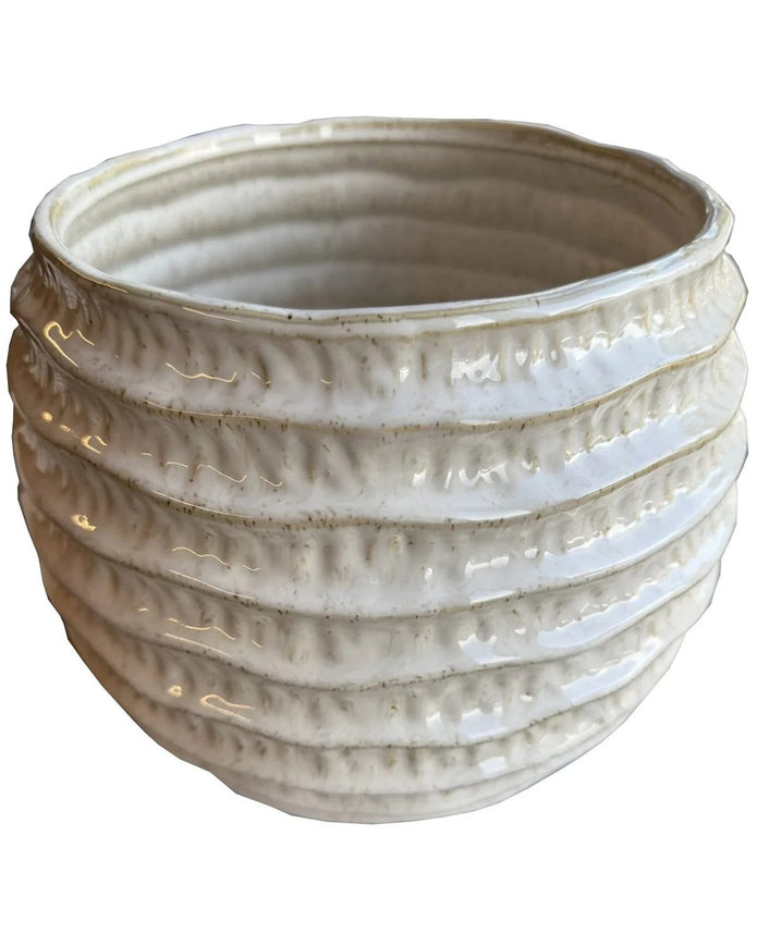 Pallida Textured Beige Vase - Ridged Pot Vase - VasesVases - Lulu Loves Home