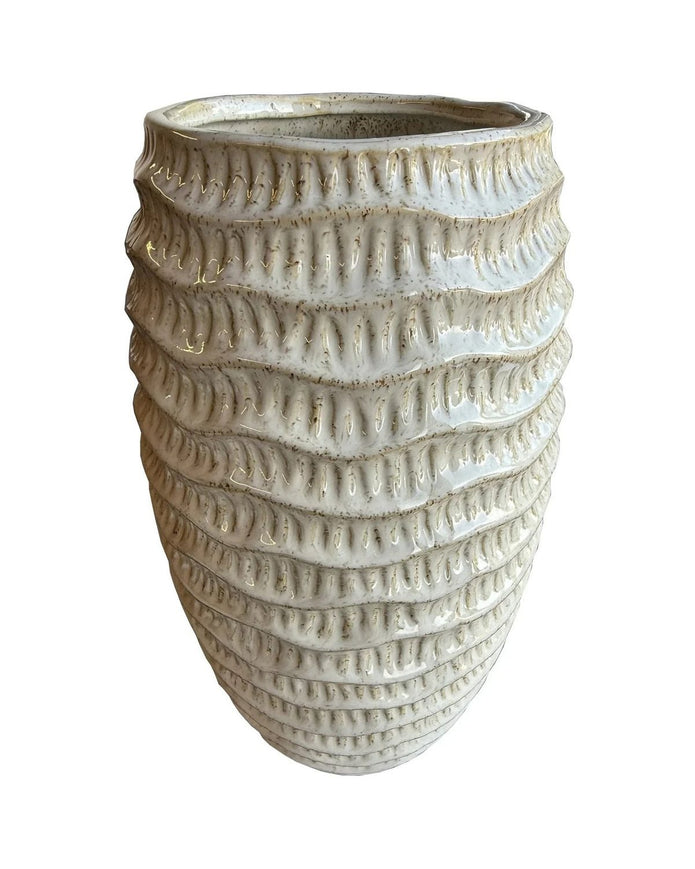 Pallida Textured Beige Vase - Tall Ridged Vase - VasesVases - Lulu Loves Home