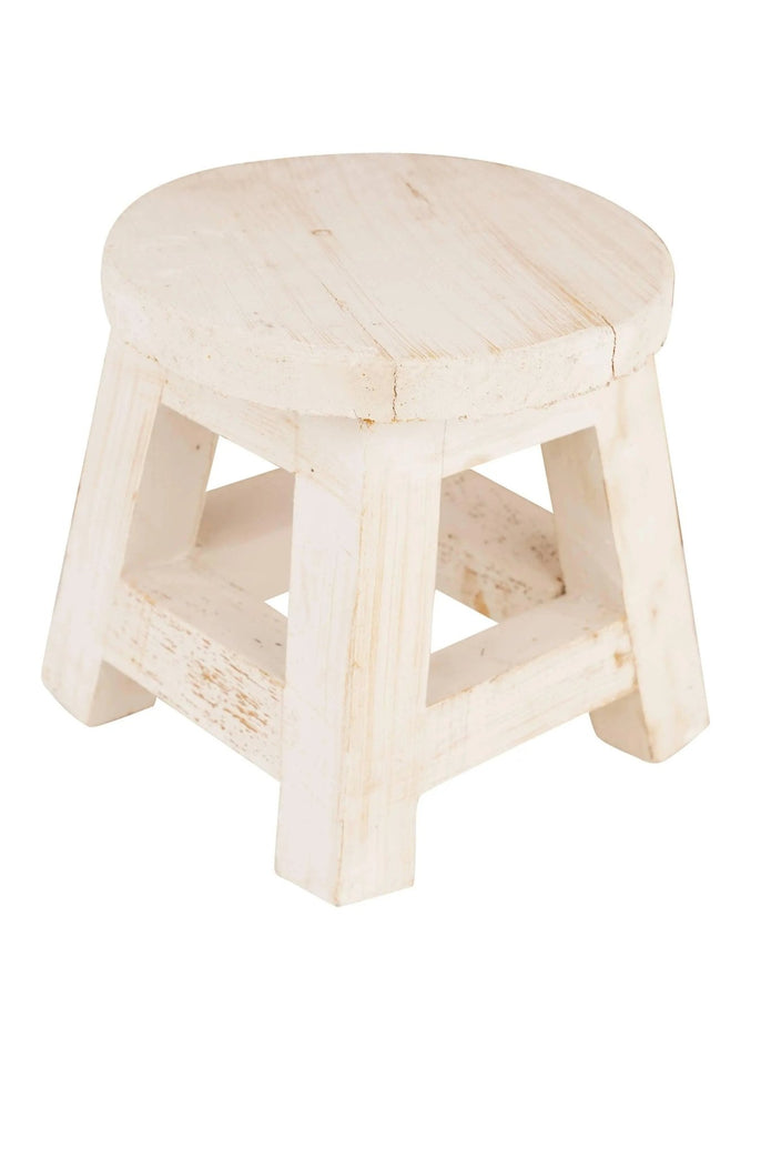 Patna White Rustic Farmhouse Wooden Mini Stool - Kitchen & DiningKitchen & Dining - Lulu Loves Home