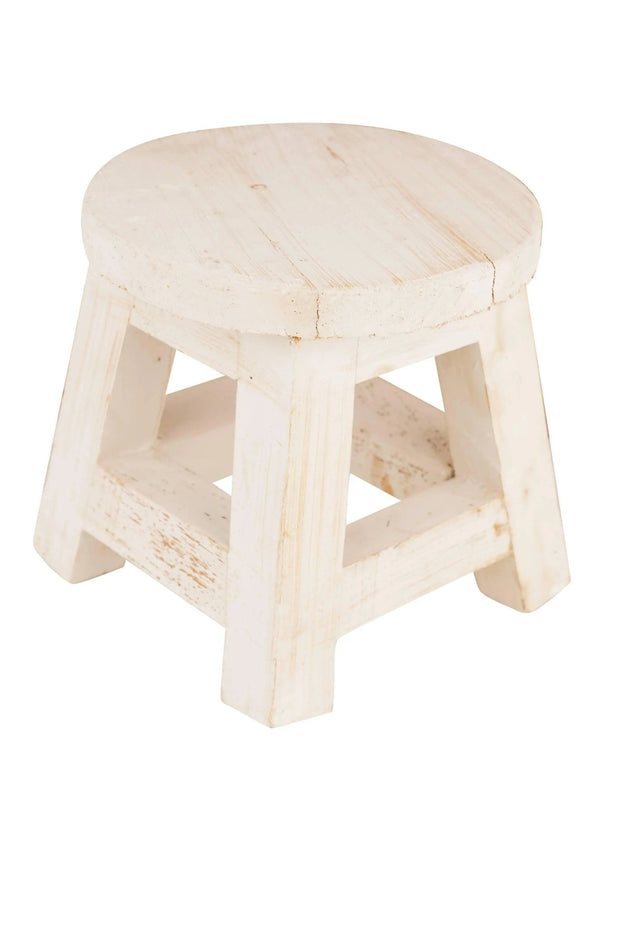 Patna White Rustic Farmhouse Wooden Mini Stool - Kitchen & DiningKitchen & Dining - Lulu Loves Home