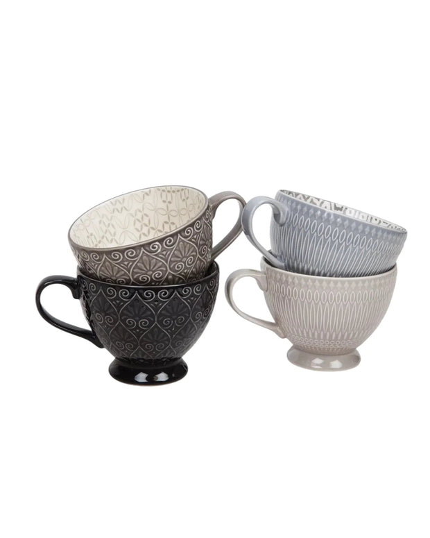 Patterned Nordic Monochrome Teacup Mugs - Set of Four - Kitchen & DiningKitchen & Dining - Lulu Loves Home