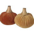 Large velvet autumn pumpkin with wooden stem, decorative fall decor by Heaven Sends.