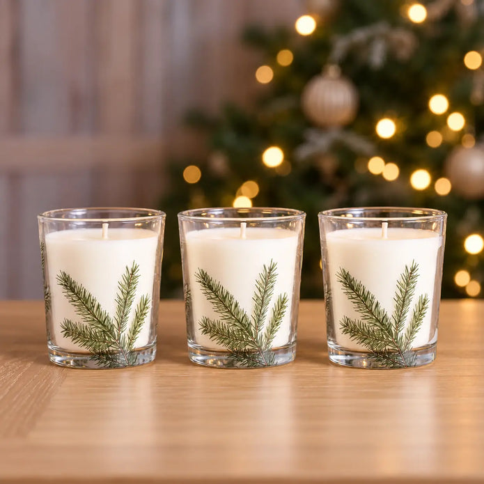 Widdop & Co pine pattern candles, set of three decorative candles in a coordinated design