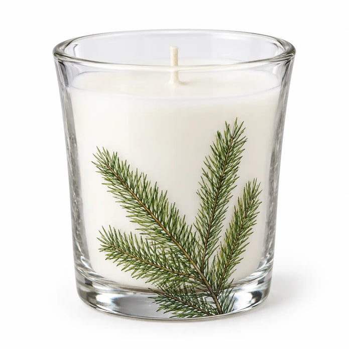 Widdop & Co pine pattern candles set of 3, decorative candles shown in a studio detail view
