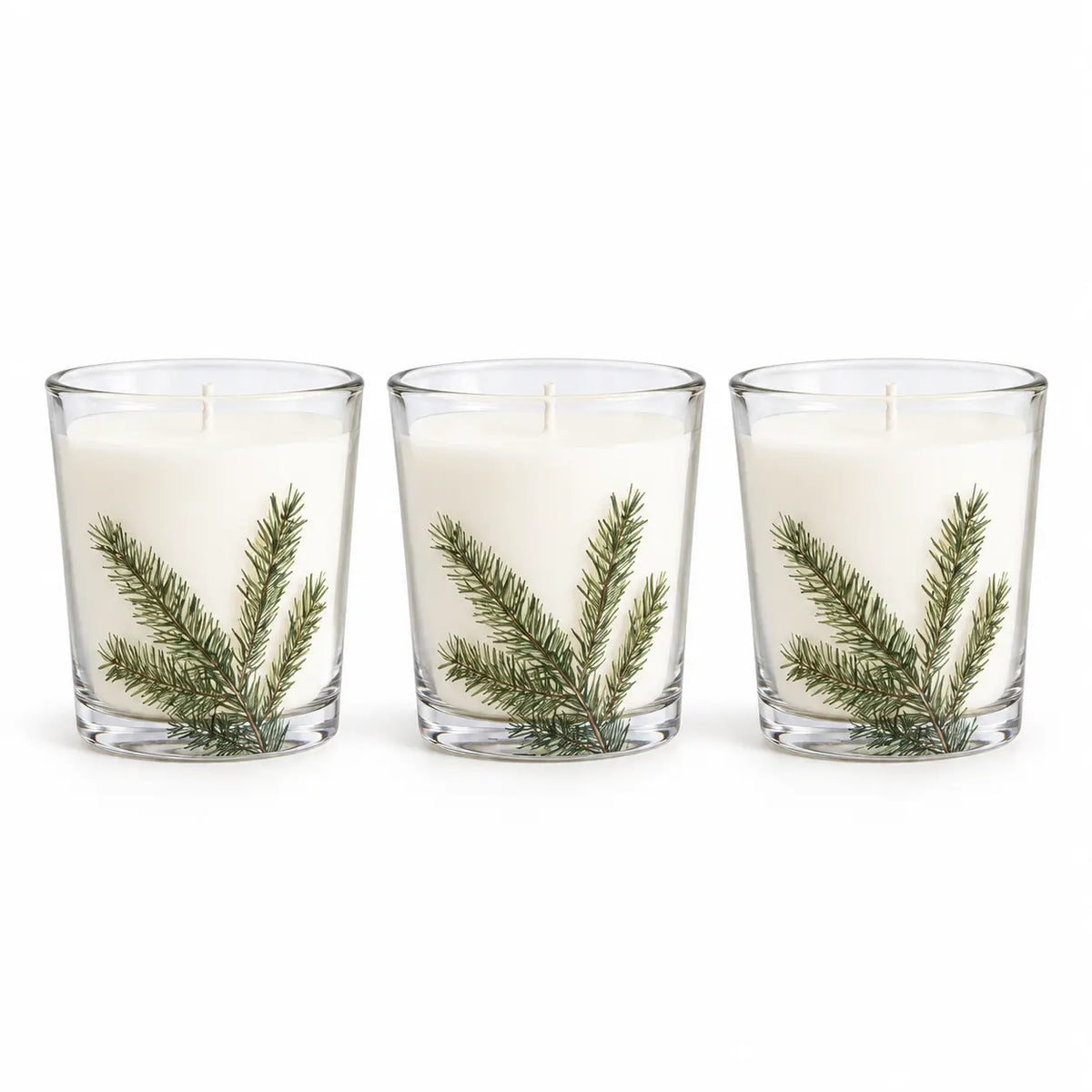 Widdop & Co pine pattern candles set of 3, decorative candles displayed together against a studio background