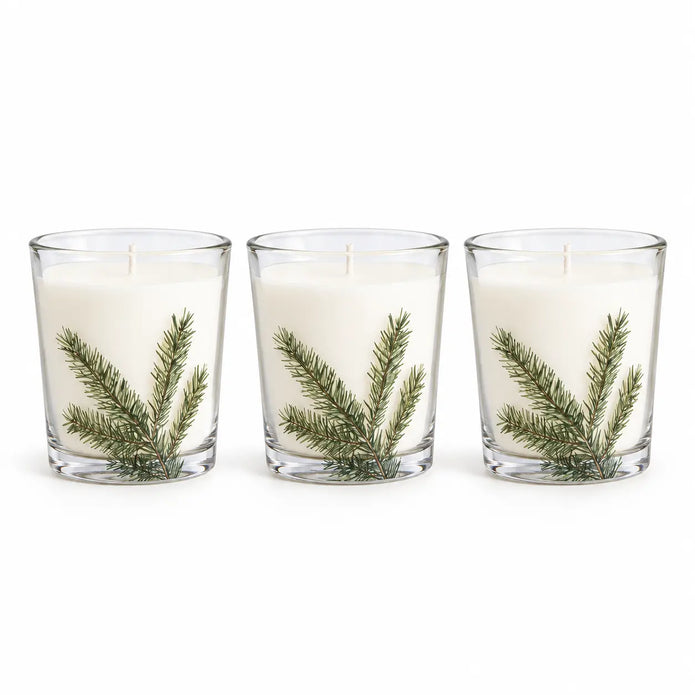 Widdop & Co pine pattern candles set of 3, decorative candles displayed together against a studio background