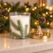 Widdop & Co pine pattern scented candle, 330g jar displayed on a mantel