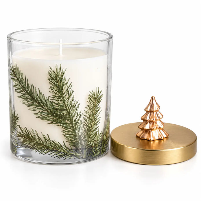 Widdop & Co pine pattern scented candle, 330g, in a decorative glass jar