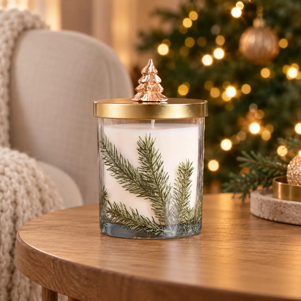 Widdop & Co pine pattern scented candle, 330g, in decorative glass jar
