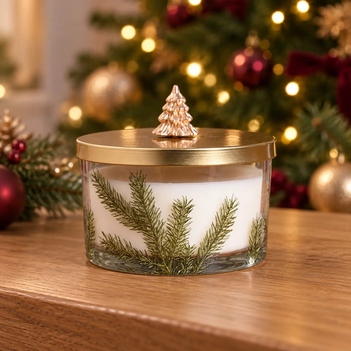 Widdop & Co pine pattern scented candle, 430g jar with decorative pine design