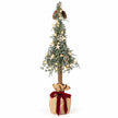 75 cm pine spruce Christmas tree in a hessian bag with burgundy bow on white