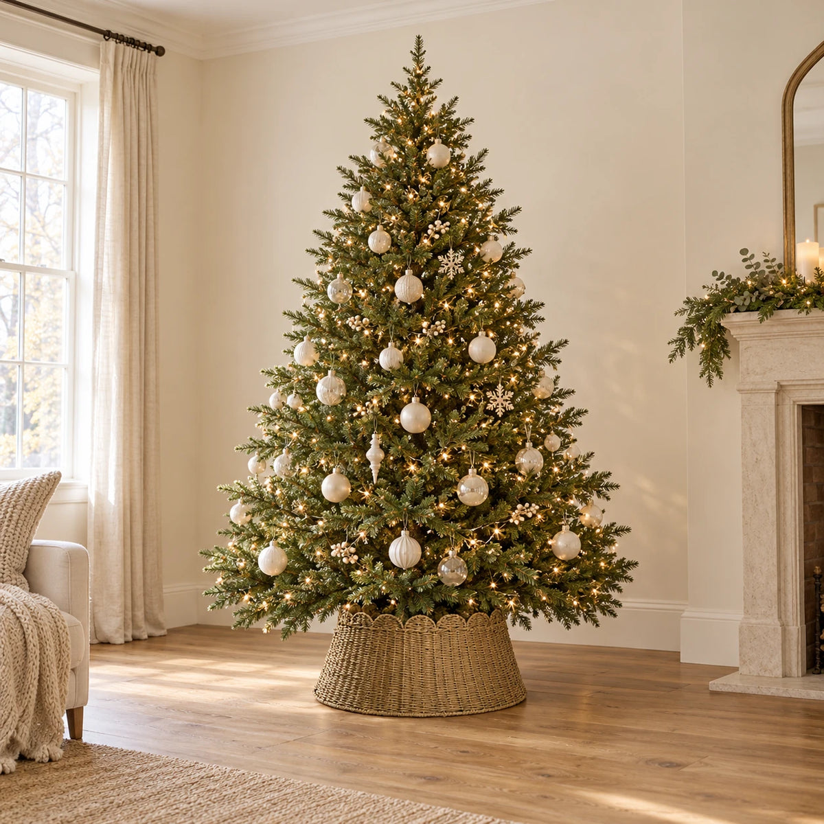 Satchville raffia extra large Christmas tree skirt with scalloped edge