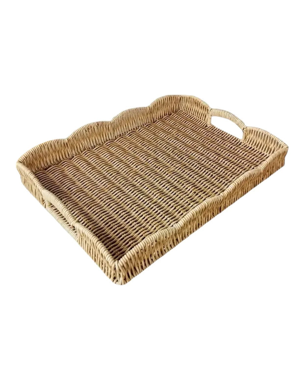 Rattan Rectangle Scalloped Rattan Tray With Handles - Home DecorHome Decor - Lulu Loves Home