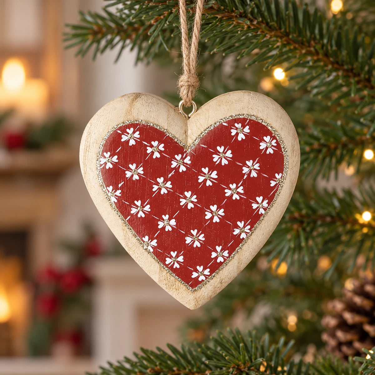Red and cream heart Christmas decorations mix by Heaven Sends