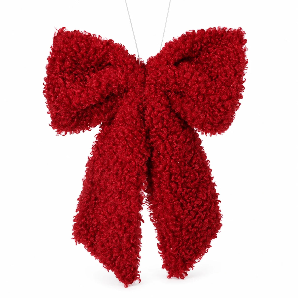 Red fluffy Christmas bow hanging decoration by Heaven Sends, with soft, plush texture and festive design.