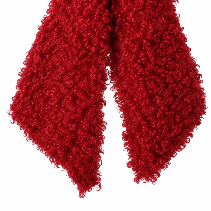 Red fluffy bow Christmas hanging ornament with soft, plush texture, designed by Heaven Sends for holiday decorations.