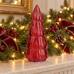 Red small LED Christmas tree with hummingbird design, light-up decoration for holiday mantels by Candlelight Products Ltd.