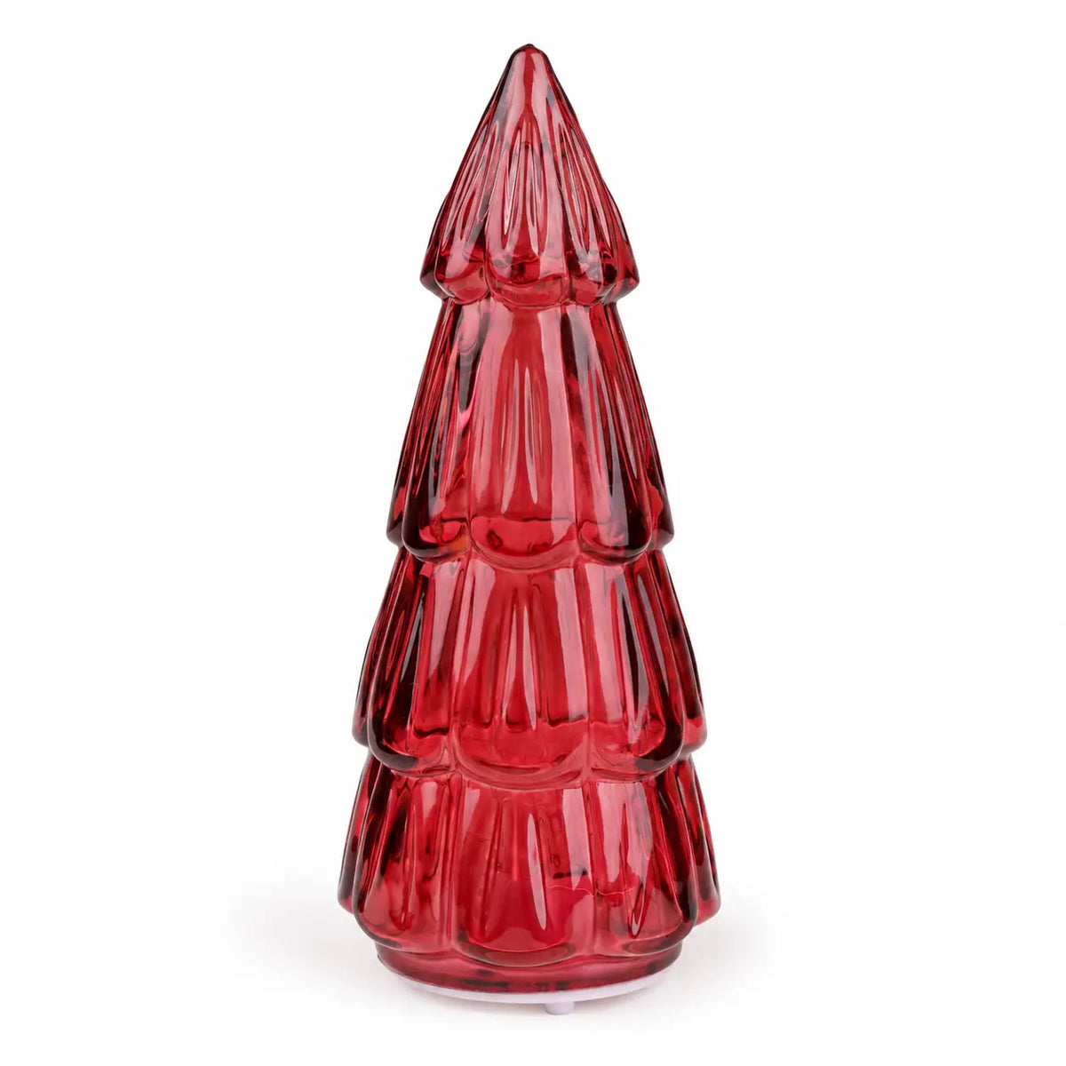 Red small LED Christmas tree with illuminated lights, designed by Candlelight Products Ltd, featuring a festive holiday decoration.