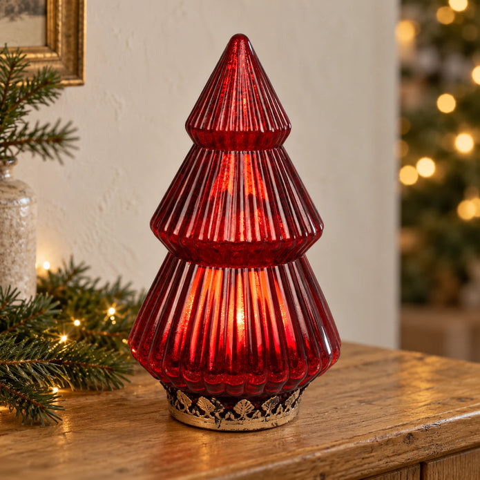 Red large light-up LED glass Christmas tree decoration by Originals International Ltd