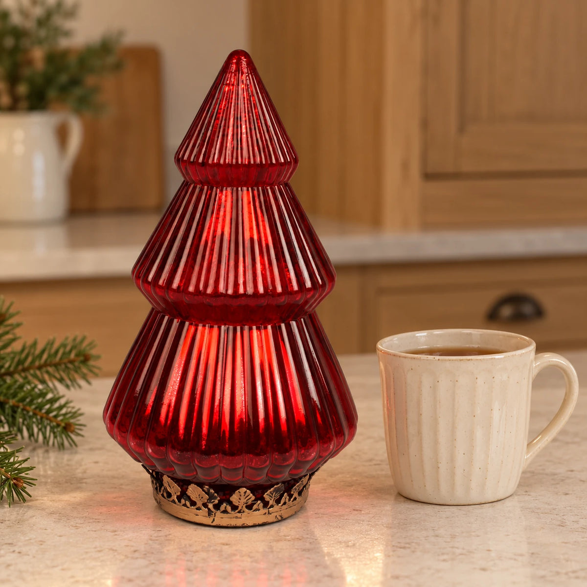 Red large light-up LED glass Christmas tree by Originals International Ltd, 22cm decoration