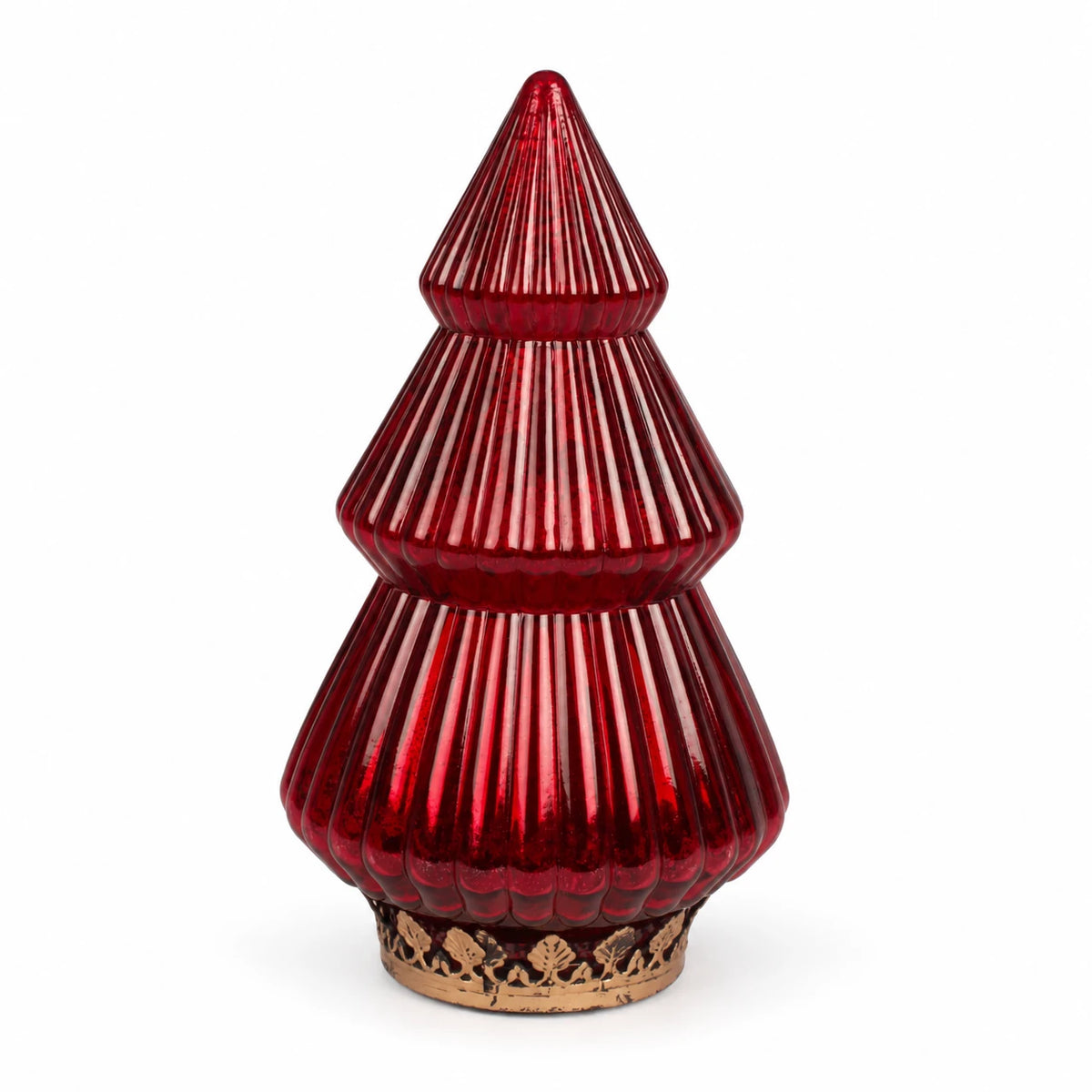 Red large light-up LED glass Christmas tree decoration by Originals International Ltd, 22cm, white background
