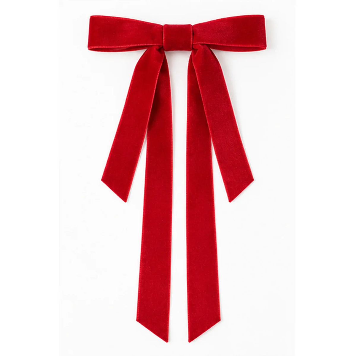 Red long-tail velvet Christmas bow isolated on a white background