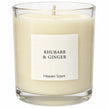 Heaven Scent Rhubarb & Ginger Medium Candle, close-up of the fragrance label and clear glass
