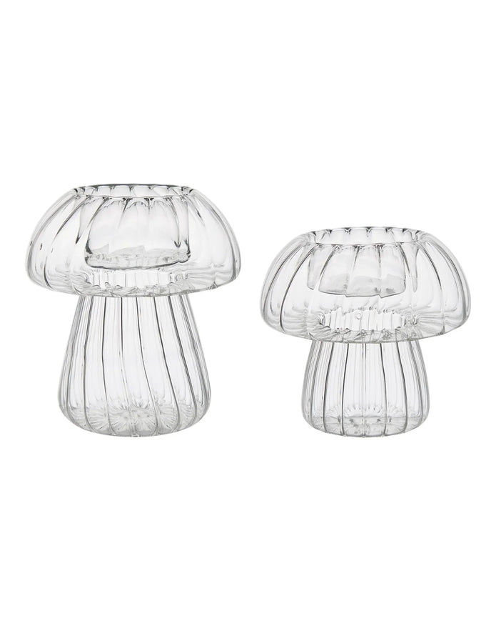 Ribbed Glass Mushroom Tealight Candle Holders - Seasonal Decor - AutumnSeasonal Decor - Autumn - Lulu Loves Home
